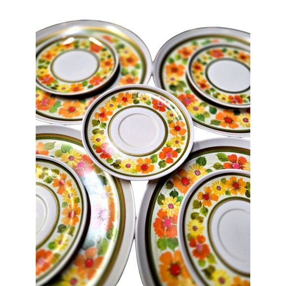 Retro 60s Imperial Sheffield Golden Garden Melamine flower power dinner set of 9 - Picture 1 of 10
